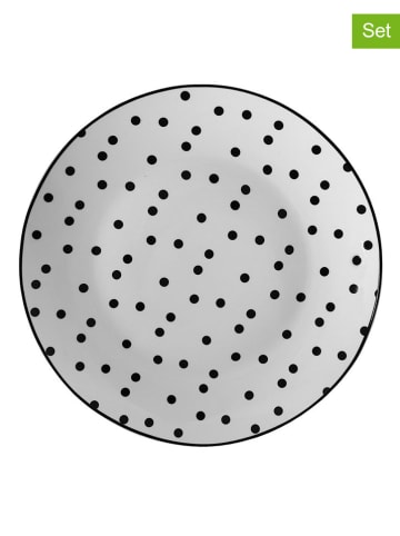 Clayre & Eef 2er-Set: Dessertteller in Weiß/ Schwarz - Ø 20 cm