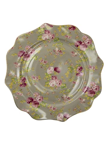 Clayre & Eef Talerz obiadowy w kolorze oliwkowym ze wzorem -  Ø 28 cm