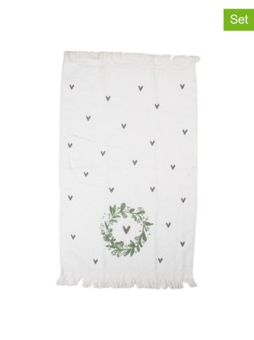 Clayre & Eef 2-delige set: gastendoeken wit/groen - (L)66 x (B)40 cm