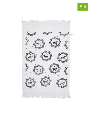 Clayre & Eef 2-delige set: gastendoeken wit/zwart - (L)66 x (B)40 cm