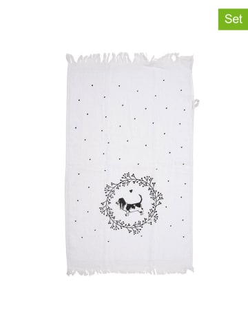 Clayre & Eef 2er-Set: Gästehandtücher in Weiß/ Schwarz - (L)66 x (B)40 cm
