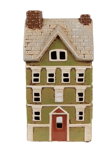 Clayre & Eef Theelichthouder "Huis" kaki/crème - (B)14 x (H)26 x (D)10 cm