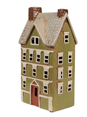 Clayre & Eef Świecznik "Home” w kolorze oliwkowo-kremowym - 14 x 26 x 10 cm