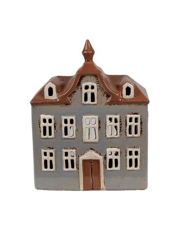 Clayre & Eef Świecznik "Home” w kolorze szaro-jasnobrązowym - 16 x 20 x 9 cm
