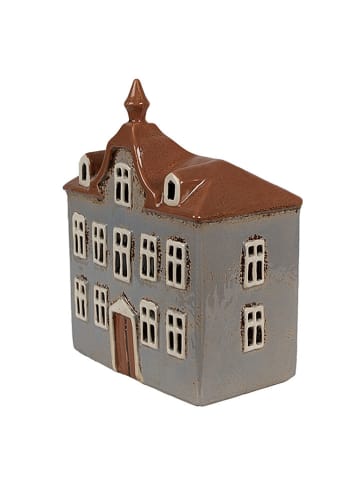 Clayre & Eef Teelichthalter "Haus" in Grau/ Hellbraun - (B)16 x (H)20 x (T)9 cm