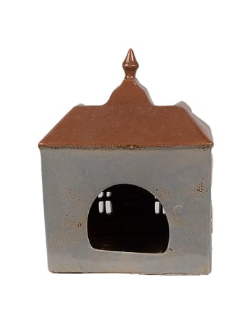 Clayre & Eef Świecznik "Home” w kolorze szaro-jasnobrązowym - 16 x 20 x 9 cm