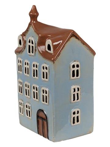 Clayre & Eef Teelichthalter "Haus" in Braun/ Hellblau - (B)13 x (H)22 x (T)9 cm