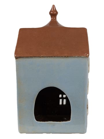Clayre & Eef Teelichthalter "Haus" in Braun/ Hellblau - (B)13 x (H)22 x (T)9 cm