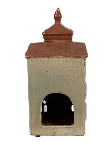 Clayre & Eef Theelichthouder "Huis" kaki/lichtbruin - (B)12 x (H)25 x (D)9 cm