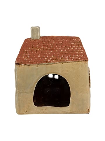 Clayre & Eef Teelichthalter "Haus" in Khaki/ Hellbraun - (B)17 x (H)19 x (T)10 cm