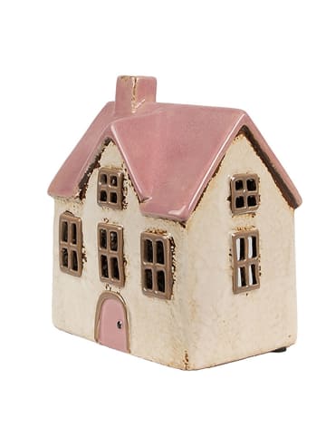 Clayre & Eef Świecznik "Home” w kolorze beżowo-jasnoróżowym - 13 x 16 x 10 cm