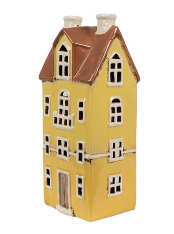 Clayre & Eef Teelichthalter "Haus" in Gelb/ Hellbraun - (B)11 x (H)25 x (T)9 cm