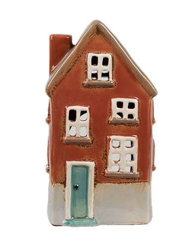 Clayre & Eef Teelichthalter "Haus" in Orange/ Beige - (B)10 x (H)18 x (T)8 cm
