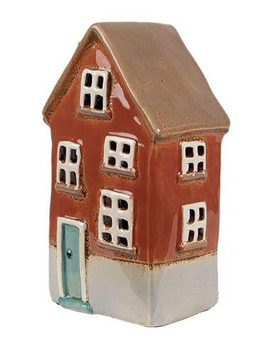 Clayre & Eef Teelichthalter "Haus" in Orange/ Beige - (B)10 x (H)18 x (T)8 cm
