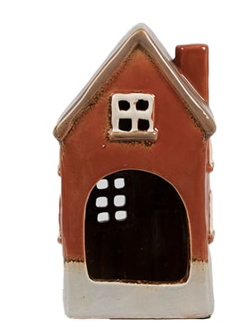 Clayre & Eef Theelichthouder "Huis" oranje/beige - (B)10 x (H)18 x (D)8 cm