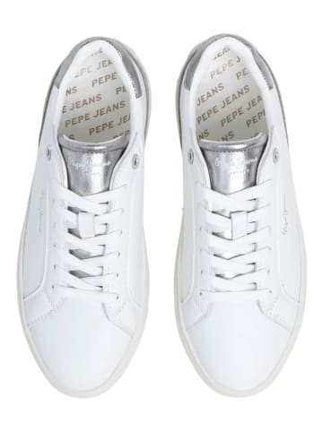 Pepe Jeans FOOTWEAR Leren sneakers "Camden" wit/zilverkleurig