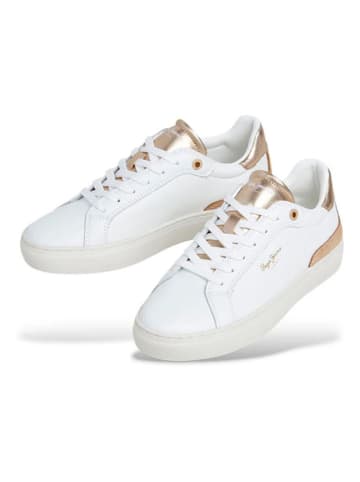 Pepe Jeans FOOTWEAR Leren sneakers "Camden" wit/goudkleurig