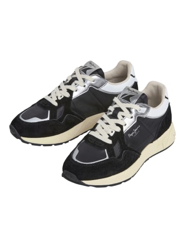 Pepe Jeans FOOTWEAR Leren sneakers "Marlon" zwart/zilverkleurig