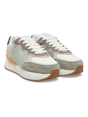 Pepe Jeans FOOTWEAR Leder-Sneakers "Rusper" in Grün/ Creme