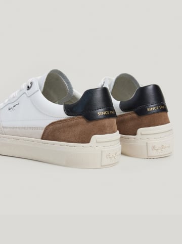 Pepe Jeans FOOTWEAR Leren sneakers "Camden" wit/bruin