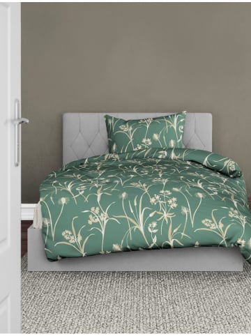 Bierbaum Satin-Bettwäsche-Set in Grün/ Beige