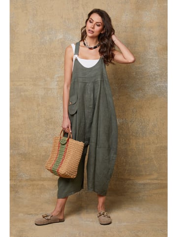 La Compagnie Du Lin Lniane ogrodniczki "Bridget" w kolorze khaki