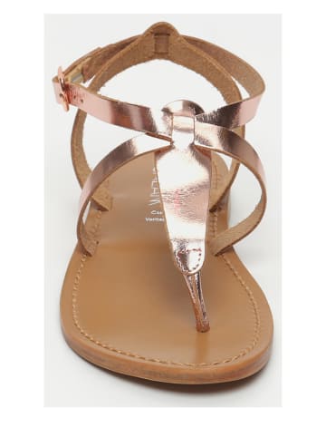 CALANK Leren teenslippers roségoudkleurig