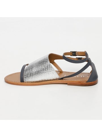 CALANK Leder-Sandalen in Dunkelblau/ Silber