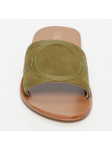 CALANK Leren slippers kaki