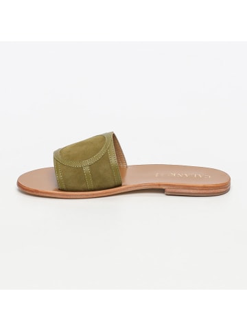 CALANK Skórzane klapki w kolorze khaki