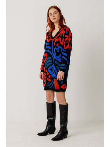 SKFK Gebreide jurk zwart/rood/blauw