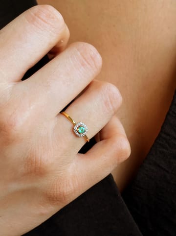 DIA DIAMONDS Pozłacany pierścionek z diamentami i szmaragdem