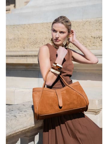 maison héritage PARIS Leren shopper "Luce" camel - (B)40 x (H)21 x (D)14 cm
