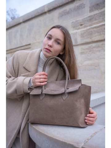 maison héritage PARIS Leder-Henkeltasche "Pretti" in Taupe - (B)34 x (H)21 x (T)13 cm