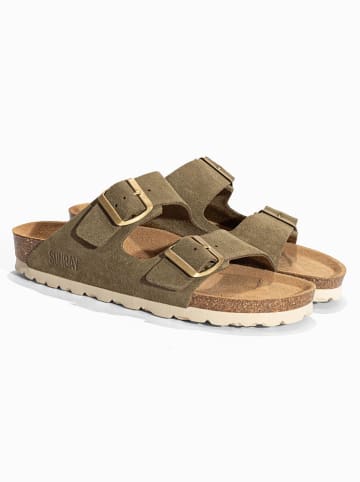 Sunbay Leren slippers "Trefle" taupe