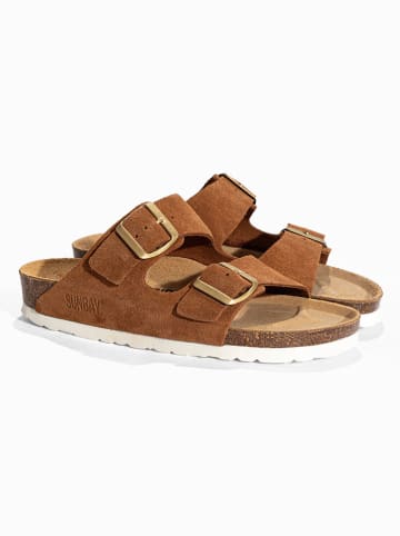 Sunbay Leder-Pantoletten "Trefle" in Hellbraun