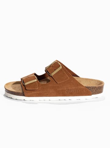 Sunbay Leder-Pantoletten "Trefle" in Hellbraun