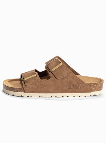 Sunbay Leder-Pantoletten "Trefle" in Hellbraun