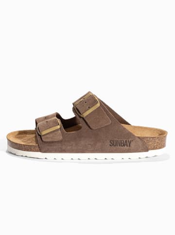 Sunbay Leren slippers "Trefle" taupe