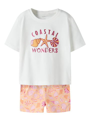 name it 2-delige outfit "Eniaz" wit/oranje