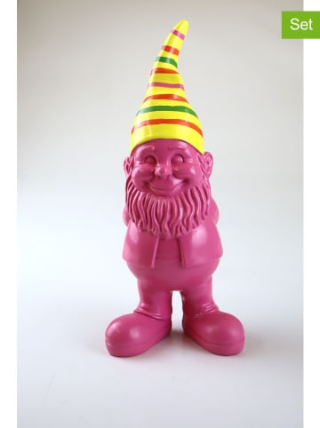 AM Design 2er-Set: Dekofiguren ''Zwerg'' in Pink/ Gelb - (H)19 cm