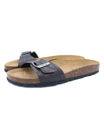 billowy Leder-Pantoletten in Braun