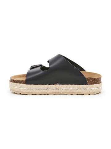 billowy Leder-Pantoletten in Schwarz