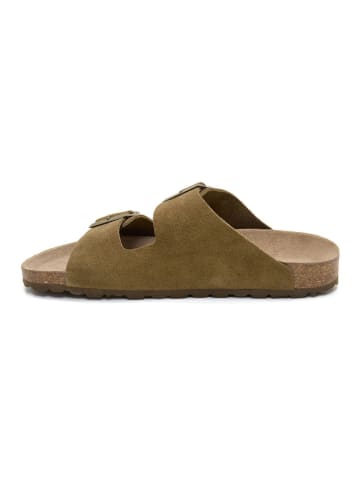 billowy Leder-Pantoletten in Khaki