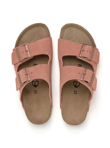 billowy Leder-Pantoletten in Rosa