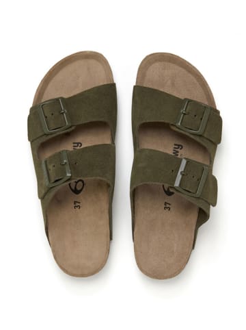 billowy Leren slippers kaki