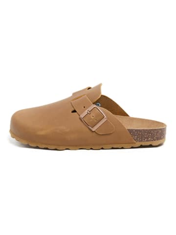 billowy Leren clogs lichtbruin