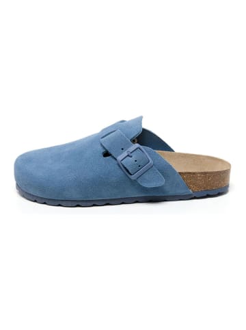 billowy Leder-Clogs in Blau