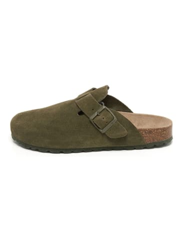 billowy Leder-Clogs in Khaki