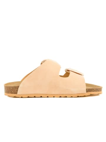 billowy Leder-Pantoletten in Rosa